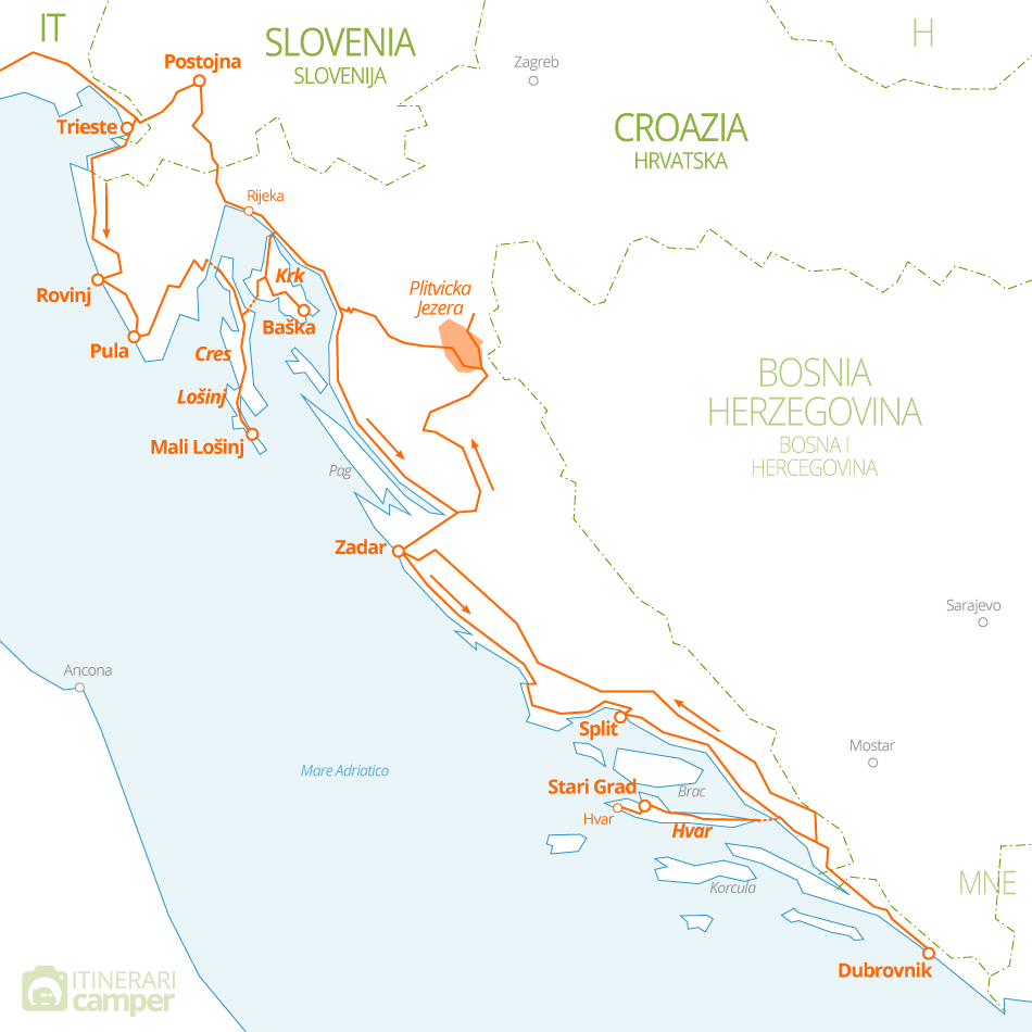cartina itinerario croazia