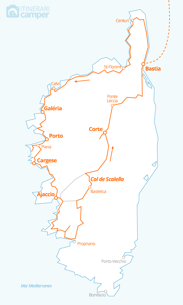 mappa corsica costa ovest